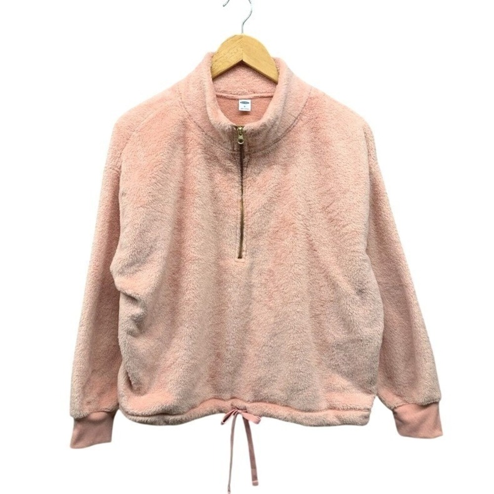 Old Navy Quarter Zip Sherpa Fleece Pullover Jacket Womens M Pink Cozy Warm NWT